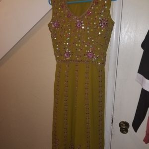 Vintage Glass Beaded Silk Dress Gown East Indian